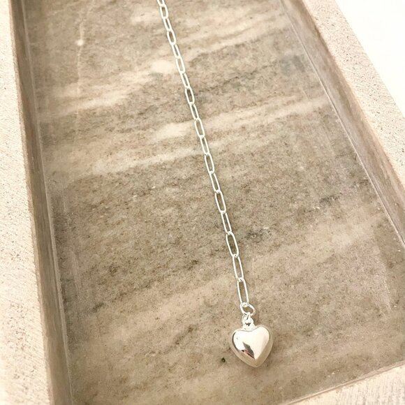 Sterling Silver Heart Pendant Bracelet Paperclip Link Bracelet Modern Bracelet - Picture 3 of 3
